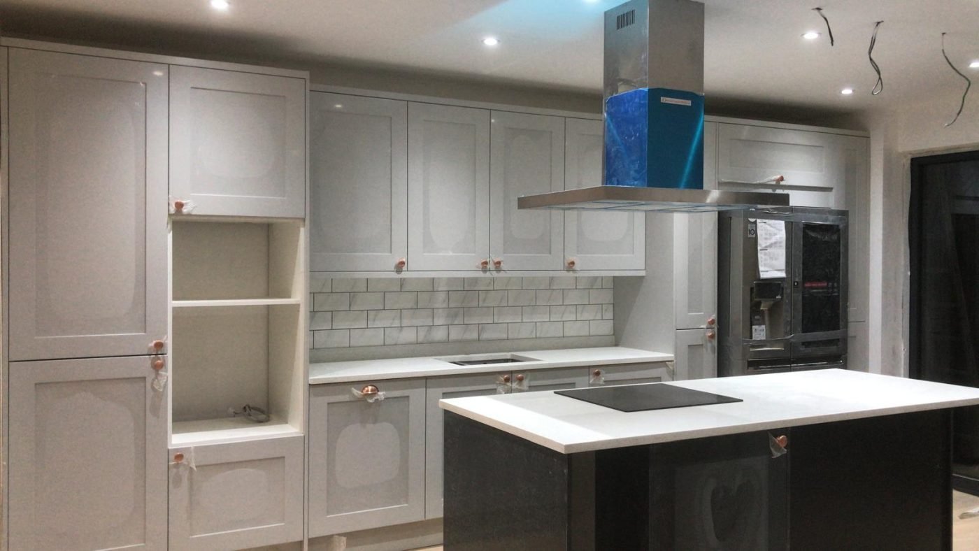 Shaker-style kitchen with island fitted by Kulwant Carpentry, Wolverhampton